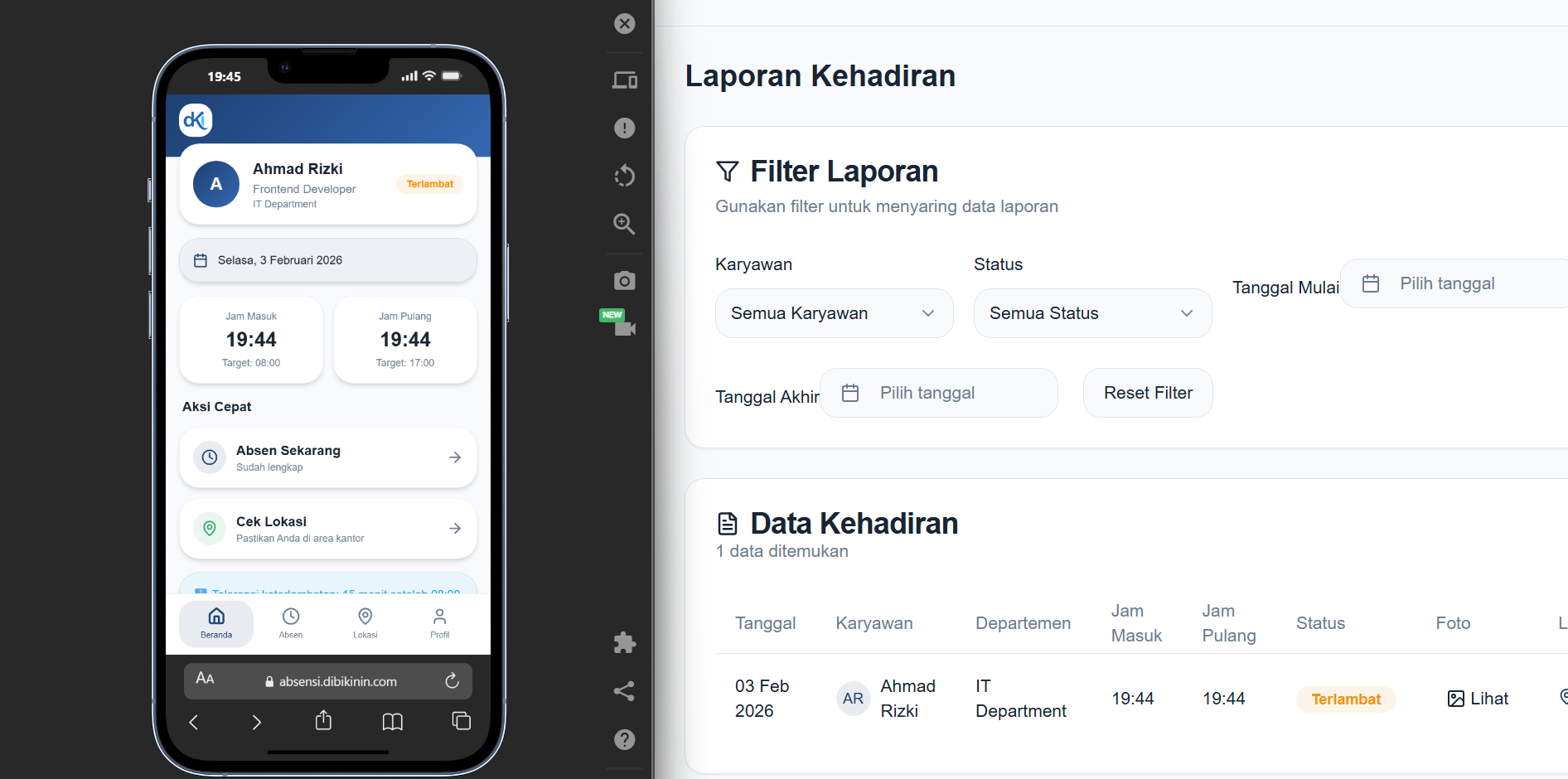 Screenshot website Absensi - Tools/Aplikasi oleh dibikinin