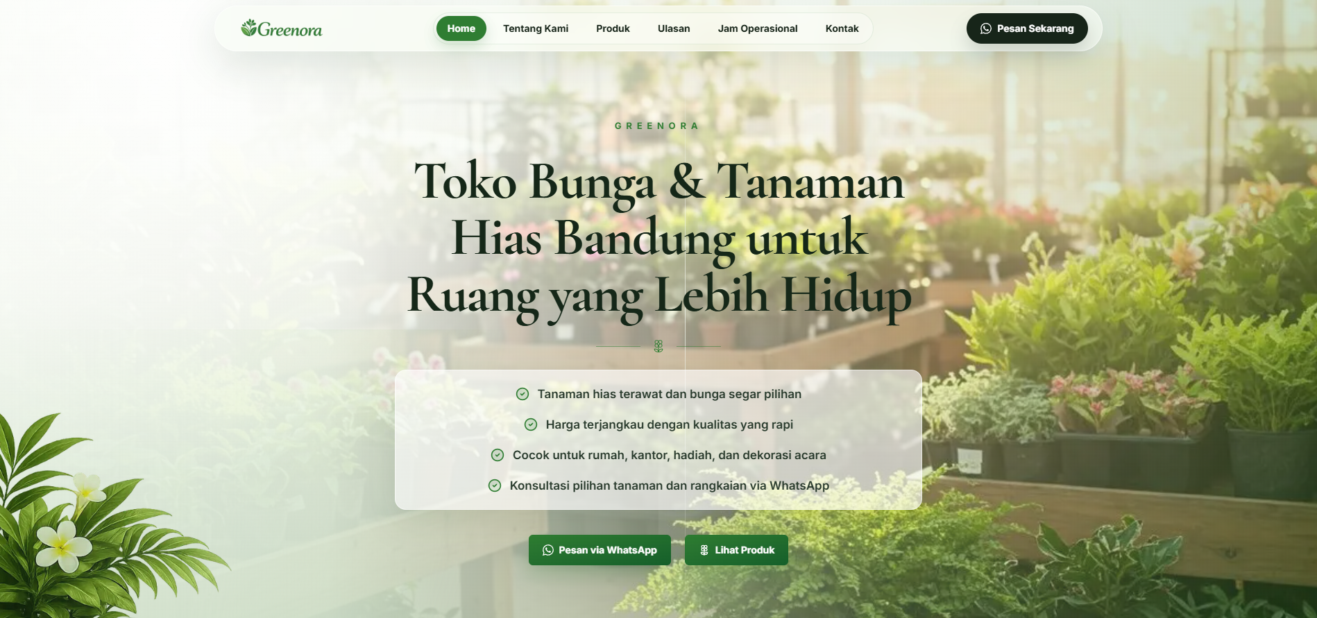 Screenshot website Greenora Landing Page - Landing Page oleh dibikinin