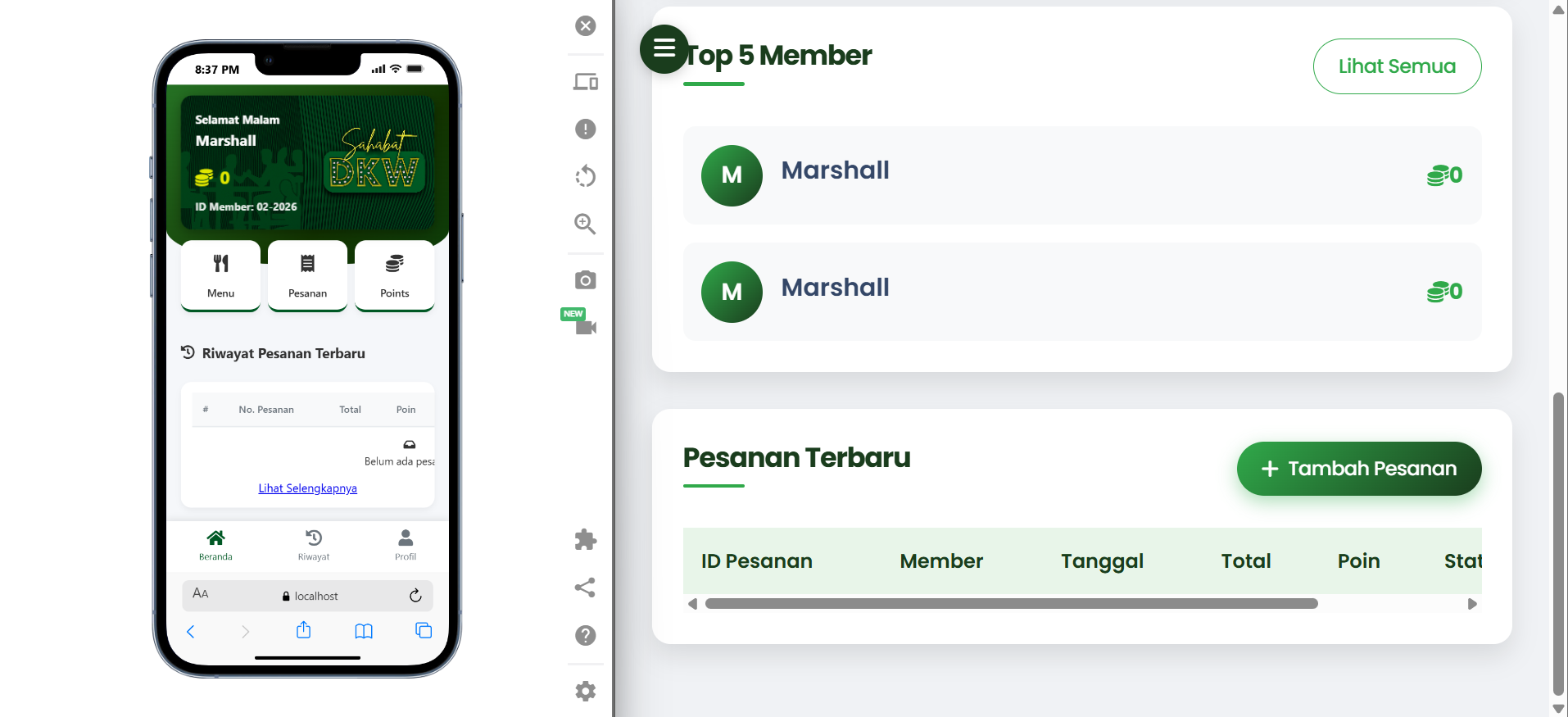 Screenshot website Sistem Member Point - Tools/Aplikasi oleh dibikinin