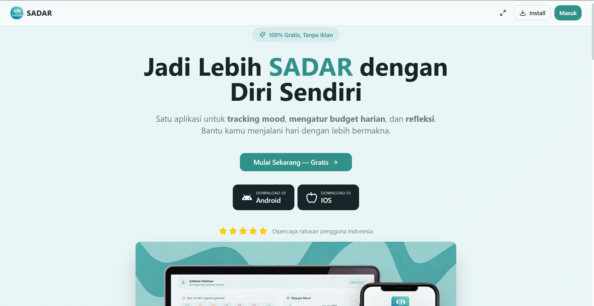 Screenshot website Sadar - Tools/Aplikasi oleh dibikinin